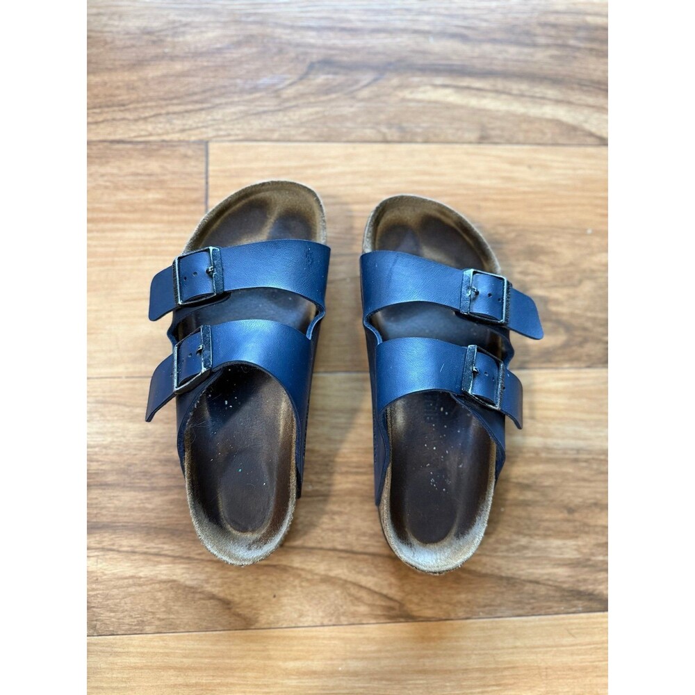 Birkenstock Arizona Navy Blue Leather Sandals EU 38 Women 7 7.5 Cork Footbed